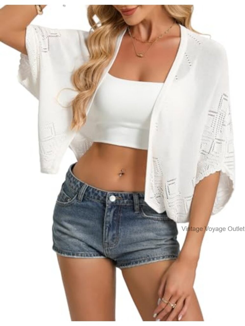 Crochet Knit Shrug Cardigan Womens Lightweight Open Front Bolero